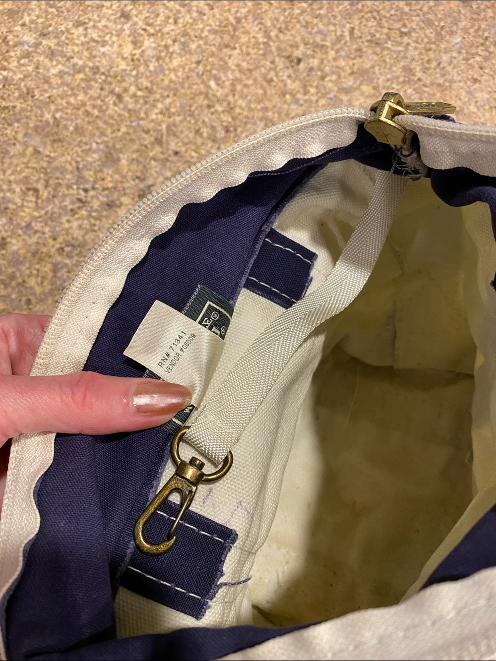 Vintage L.L.Bean BOAT AND TOTE Mini Stripe Blue Green 0FWM1 Zipper No Monogram - Picture 5 of 17